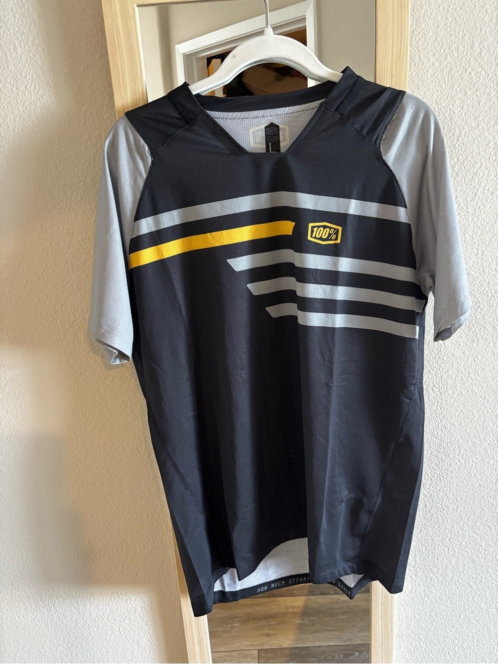 Menโs Black & Gray Short-Sleeve MTB Jersey with Yellow Accent